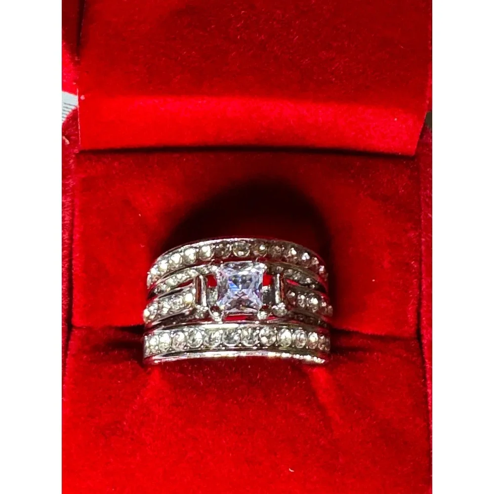 Sparkling Crystal Bridal Ring Set | Statement CZ‎ Wedding Stack |
